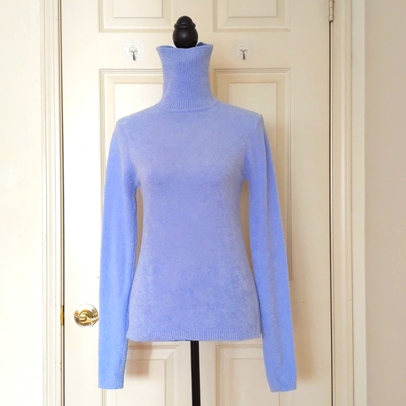 NWOT. Sky Blue Fluffy and Stretch Turtleneck Sweater. - Picture 1 of 6